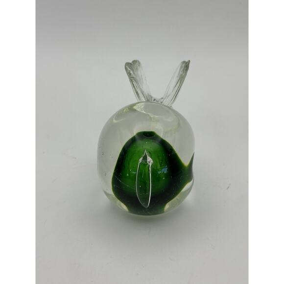 Vintage Studio Crafted Glass Rabbit Figurine Clear w/ Green Center 4" - Picture 5 of 9
